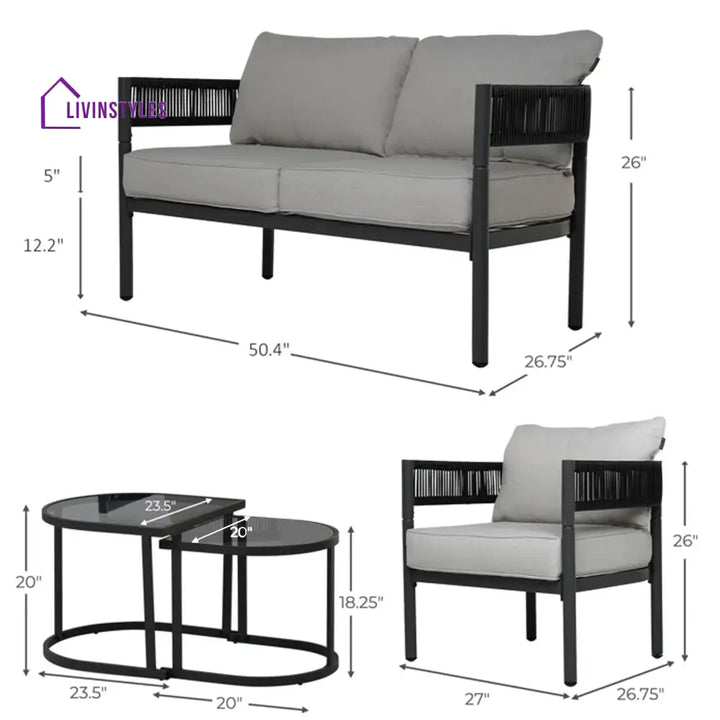 Perpetua Outdoor Sofa Set 2 Seater 2 Single seater and 1 Center Table (Black) - Sofa Sets
