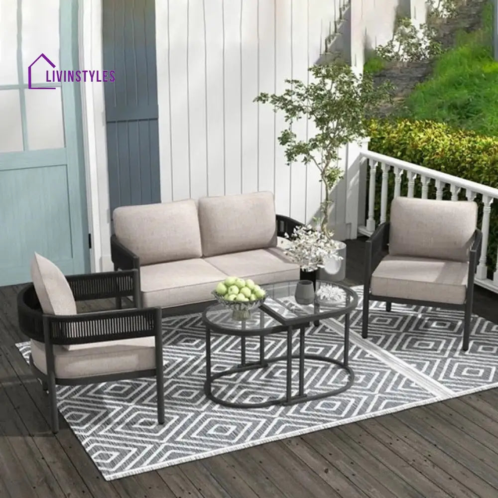 Perpetua Outdoor Sofa Set 2 Seater 2 Single seater and 1 Center Table (Black) - Sofa Sets