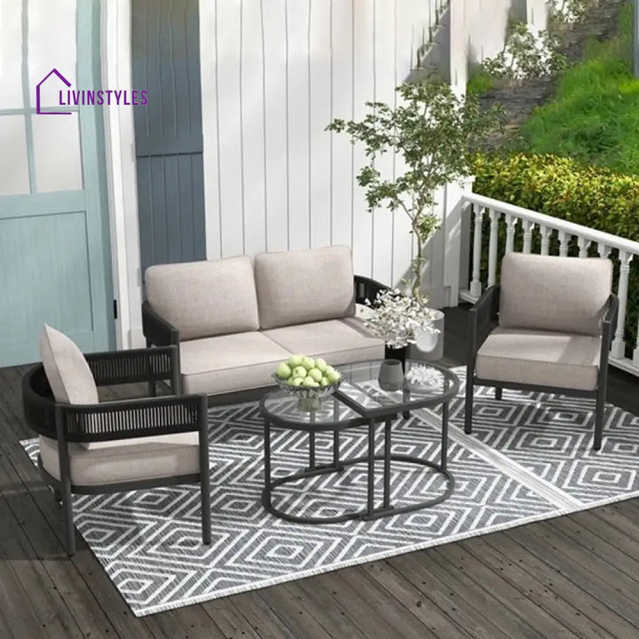 Perpetua Outdoor Sofa Set 2 Seater 2 Single seater and 1 Center Table (Black) - Sofa Sets