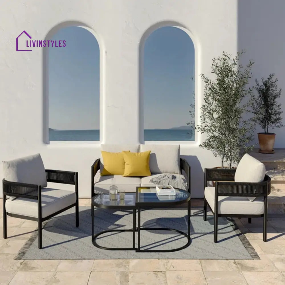 Perpetua Outdoor Sofa Set 2 Seater 2 Single seater and 1 Center Table (Black) - Sofa Sets