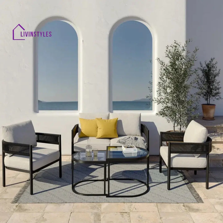 Perpetua Outdoor Sofa Set 2 Seater 2 Single seater and 1 Center Table (Black) - Sofa Sets