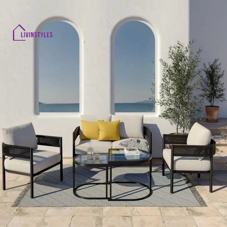 Perpetua Outdoor Sofa Set 2 Seater 2 Single seater and 1 Center Table (Black) - Sofa Sets