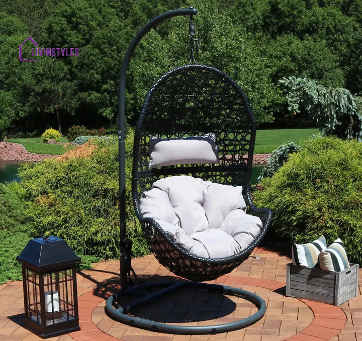 Perron Single Seater Hanging Swing With Stand For Balcony Garden Swing (Black) - Swings