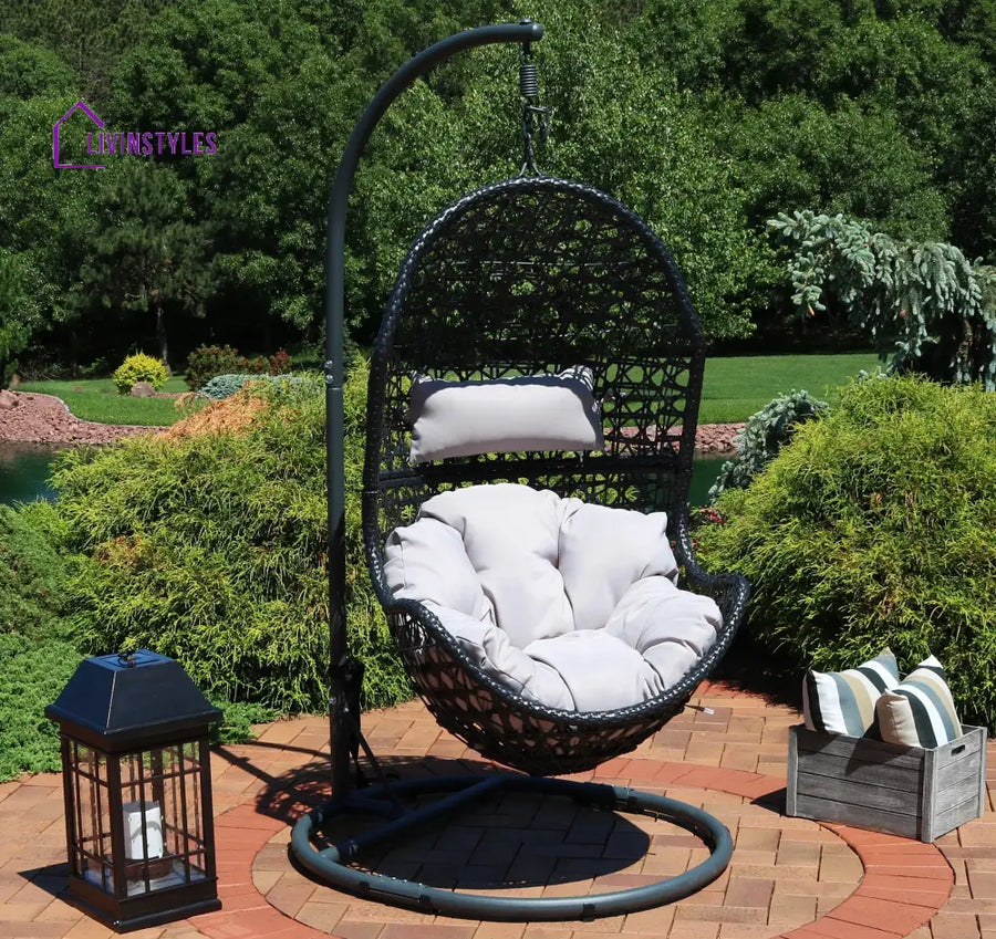Perron Single Seater Hanging Swing With Stand For Balcony Garden Swing (Black) - Swings