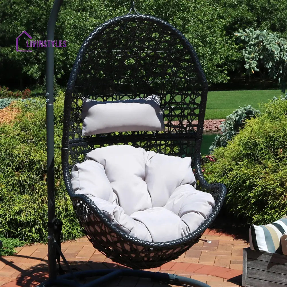 Perron Single Seater Hanging Swing With Stand For Balcony Garden Swing (Black) - Swings