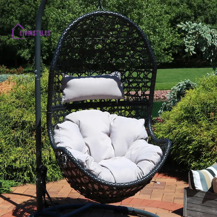 Perron Single Seater Hanging Swing With Stand For Balcony Garden Swing (Black) - Swings