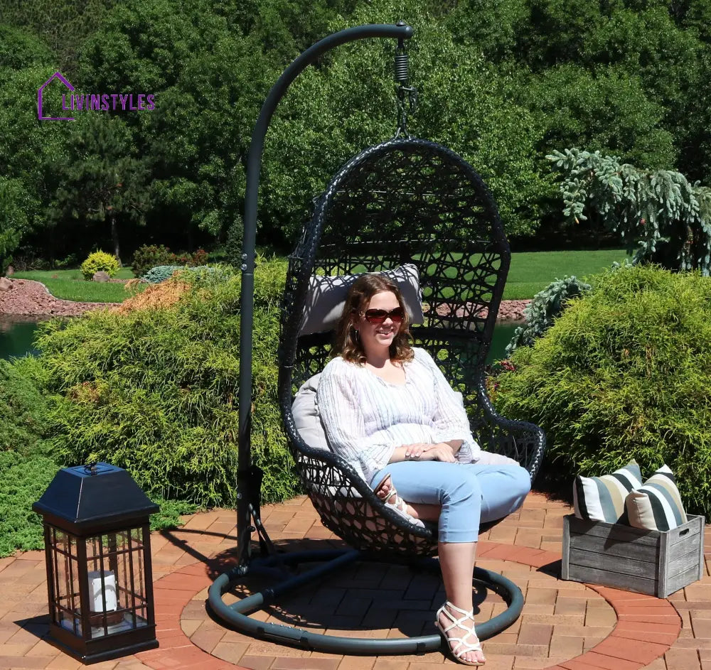 Perron Single Seater Hanging Swing With Stand For Balcony Garden Swing (Black) - Swings