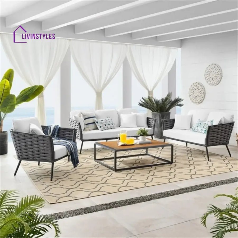 Persephone 4 Piece Outdoor Rope Sofa Set with Wooden Top Table - Sofa Set