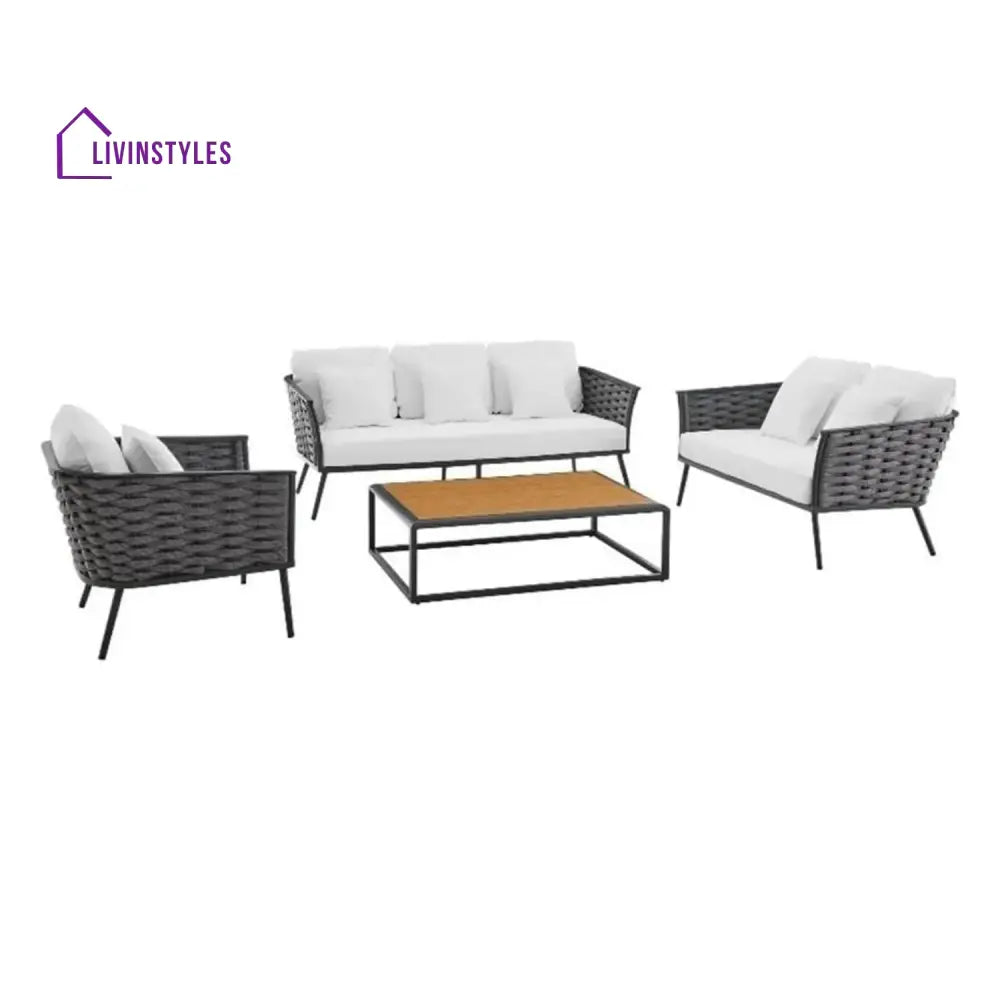 Persephone 4 Piece Outdoor Rope Sofa Set with Wooden Top Table - Sofa Set