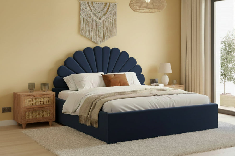 Lian Velvet Fabric bed with Uphold Hydraulic Storage Blue - King Size
