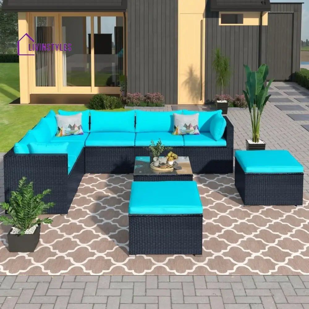 Petra 5-Piece Outdoor Wicker Furniture Set Modern Outdoor L-Shaped - Sofa Set