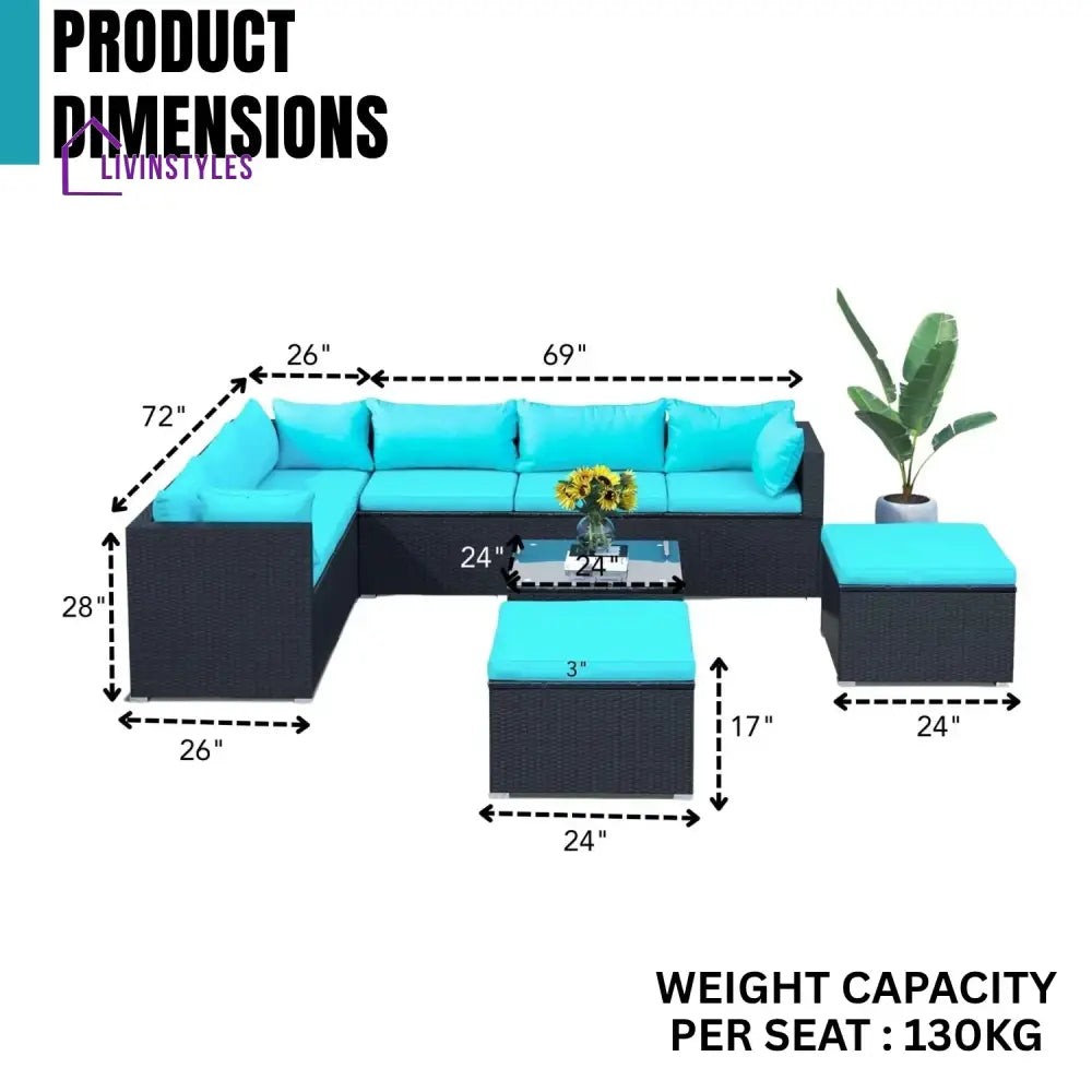 Petra 5-Piece Outdoor Wicker Furniture Set Modern Outdoor L-Shaped - Sofa Set
