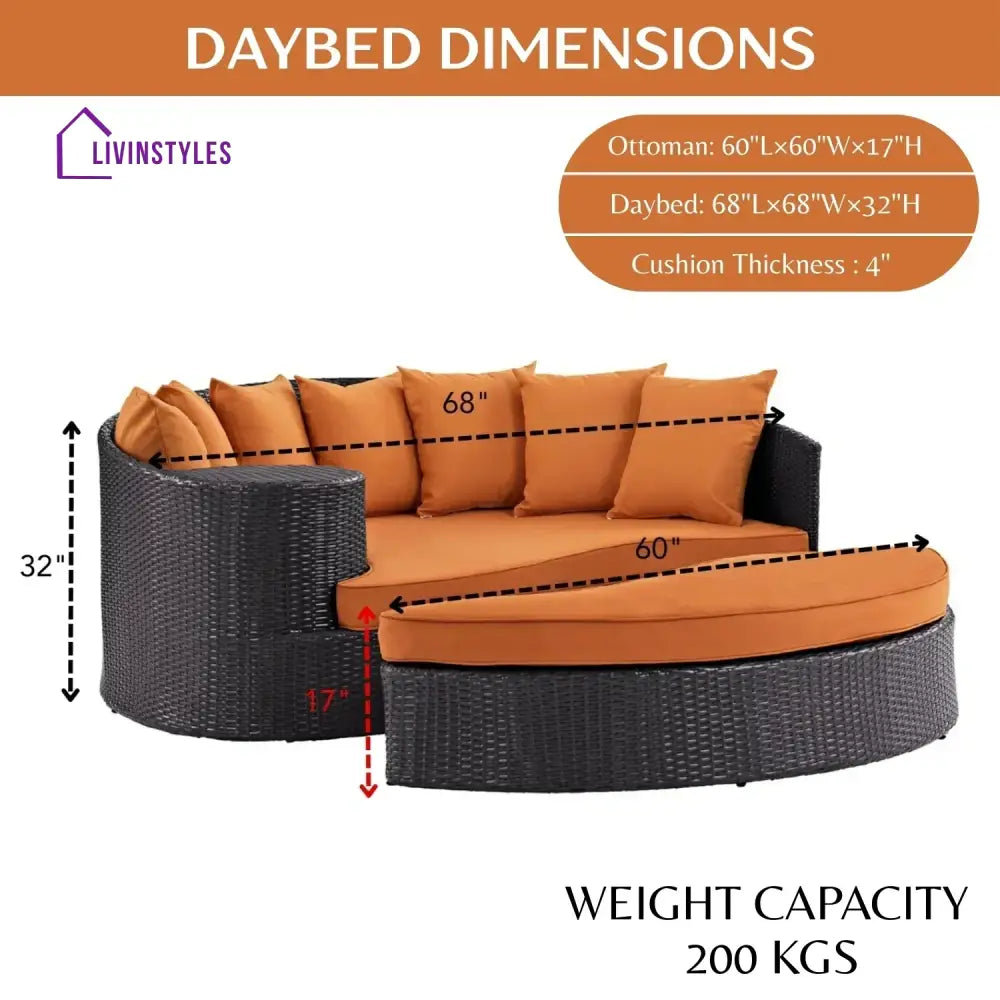 Petra Outdoor Rattan Wicker Daybed (Dark Brown & Orange) - Daybed