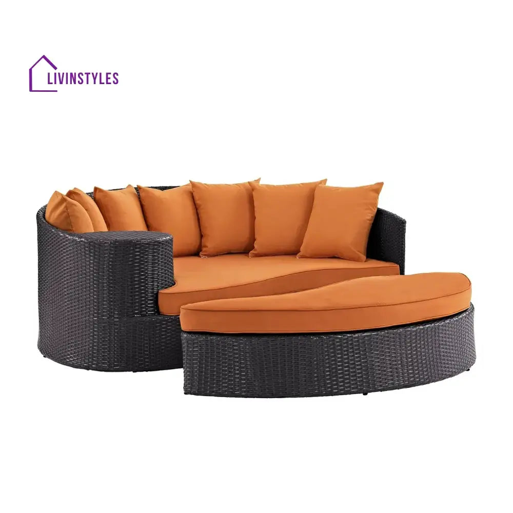 Petra Outdoor Rattan Wicker Daybed (Dark Brown & Orange) - Daybed