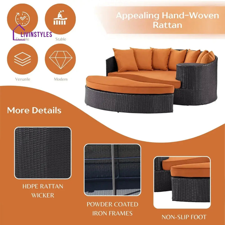 Petra Outdoor Rattan Wicker Daybed (Dark Brown & Orange) - Daybed