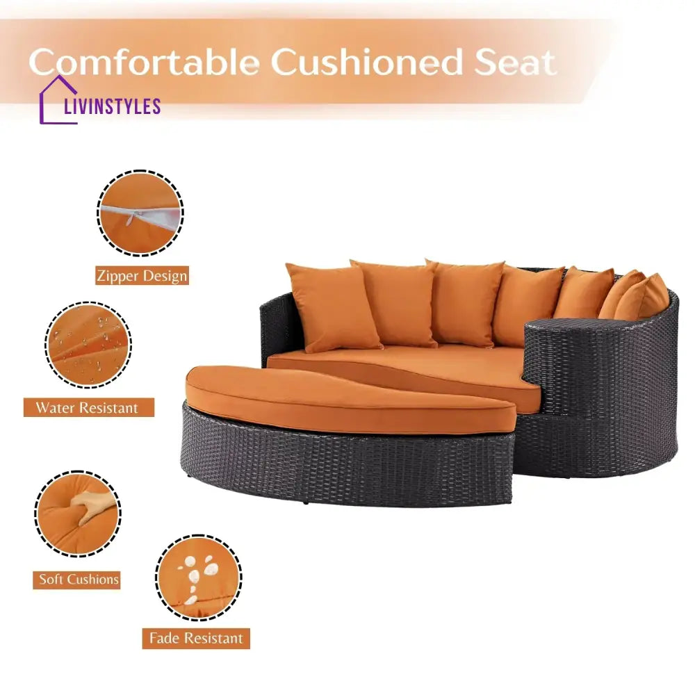 Petra Outdoor Rattan Wicker Daybed (Dark Brown & Orange) - Daybed