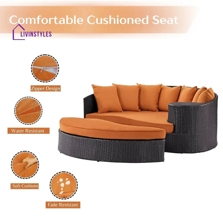 Petra Outdoor Rattan Wicker Daybed (Dark Brown & Orange) - Daybed