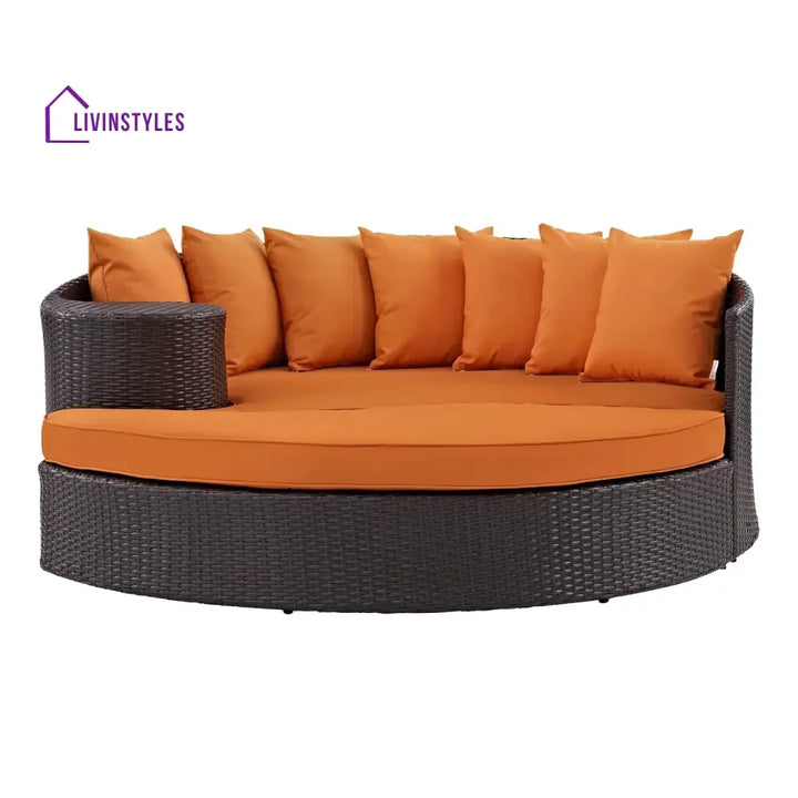 Petra Outdoor Rattan Wicker Daybed (Dark Brown & Orange) - Daybed