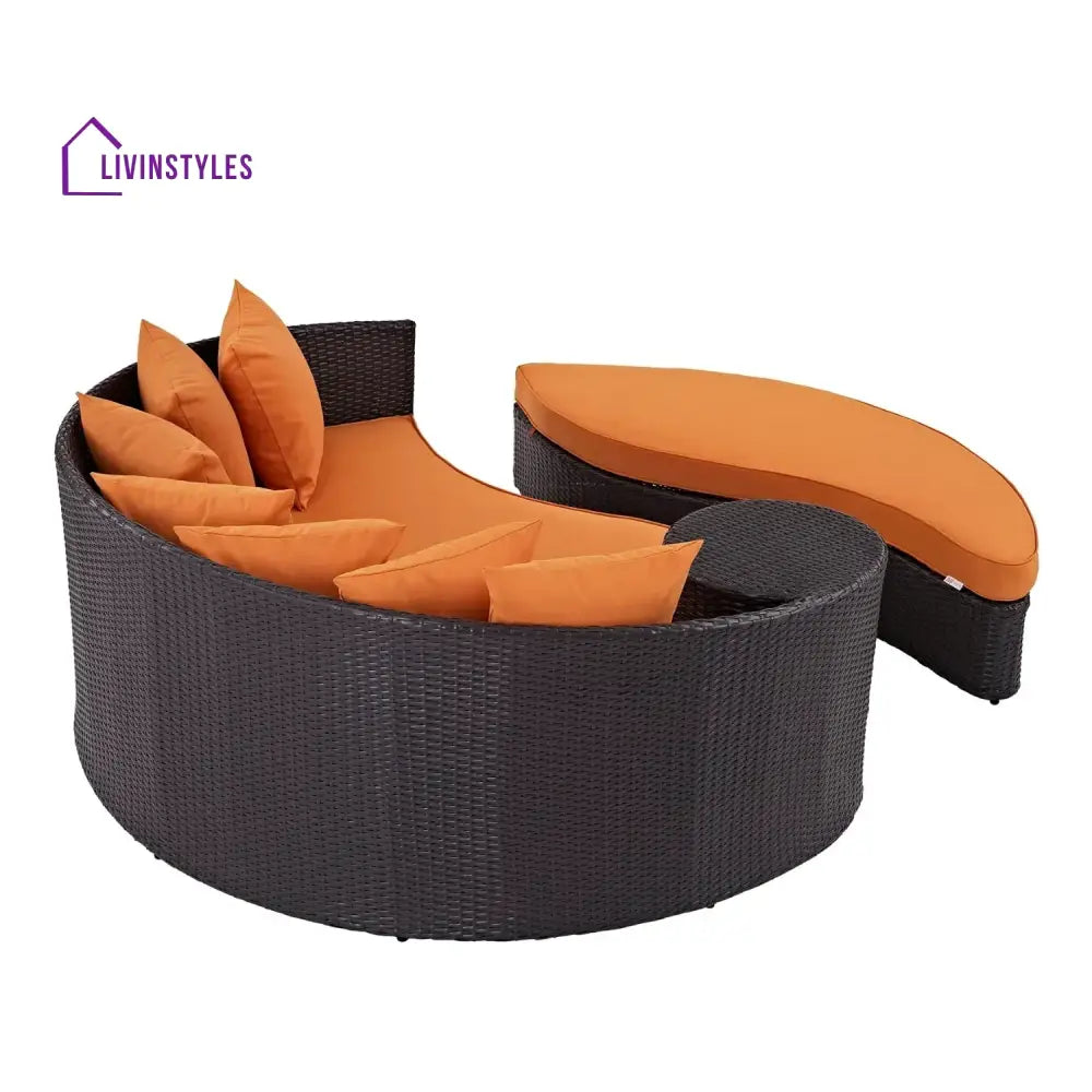 Petra Outdoor Rattan Wicker Daybed (Dark Brown & Orange) - Daybed