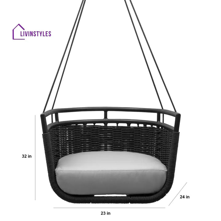 Petra Single Seater Hanging Swing Without Stand For Balcony Garden Swing (Black) - Swings