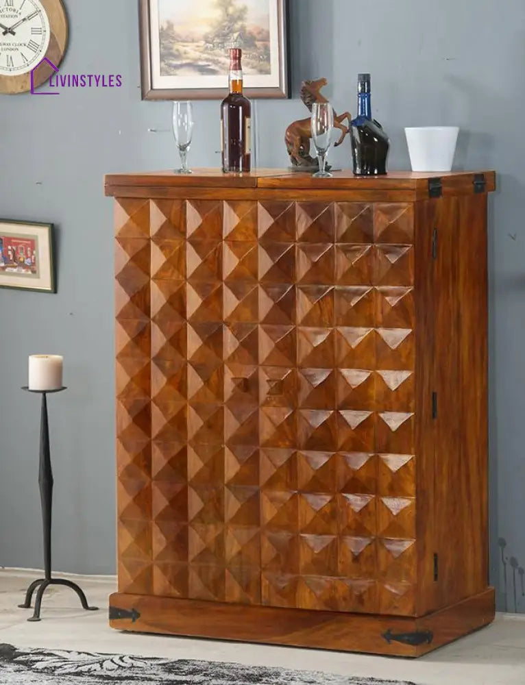 Petro Solid Wood Bar Cabinet L 180 x D 50 x H 120 cm (Opened) L 90 x D 50 x H 123 cm (Compact) / Honey Bar
