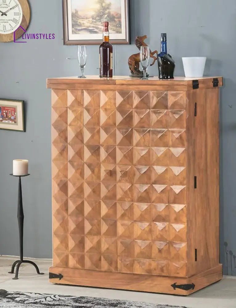 Petro Solid Wood Bar Cabinet L 180 x D 50 x H 120 cm (Opened) L 90 x D 50 x H 123 cm (Compact) / Stone Bar