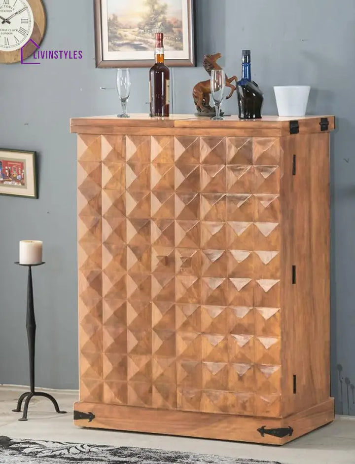 Petro Solid Wood Bar Cabinet L 180 x D 50 x H 120 cm (Opened) L 90 x D 50 x H 123 cm (Compact) / Stone Bar