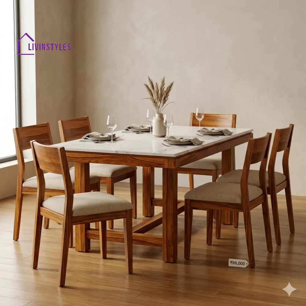 Petrov Solid Sheesham Wood 6 Seater Dining Table Set
