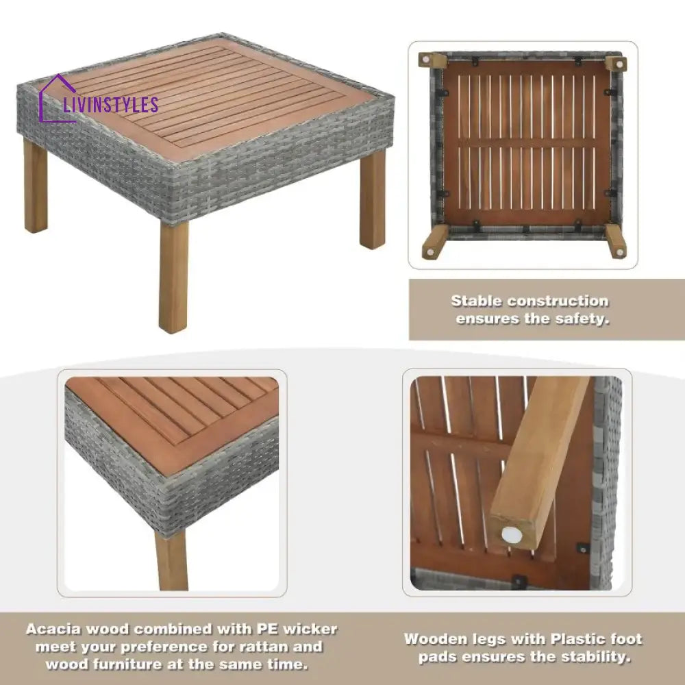 Petya Outdoor Garden Balcony Sofa Set 5 Seater 2 Single Seater 1 Ottoman and 1 Center Table Set (Grey) - Sofa Sets