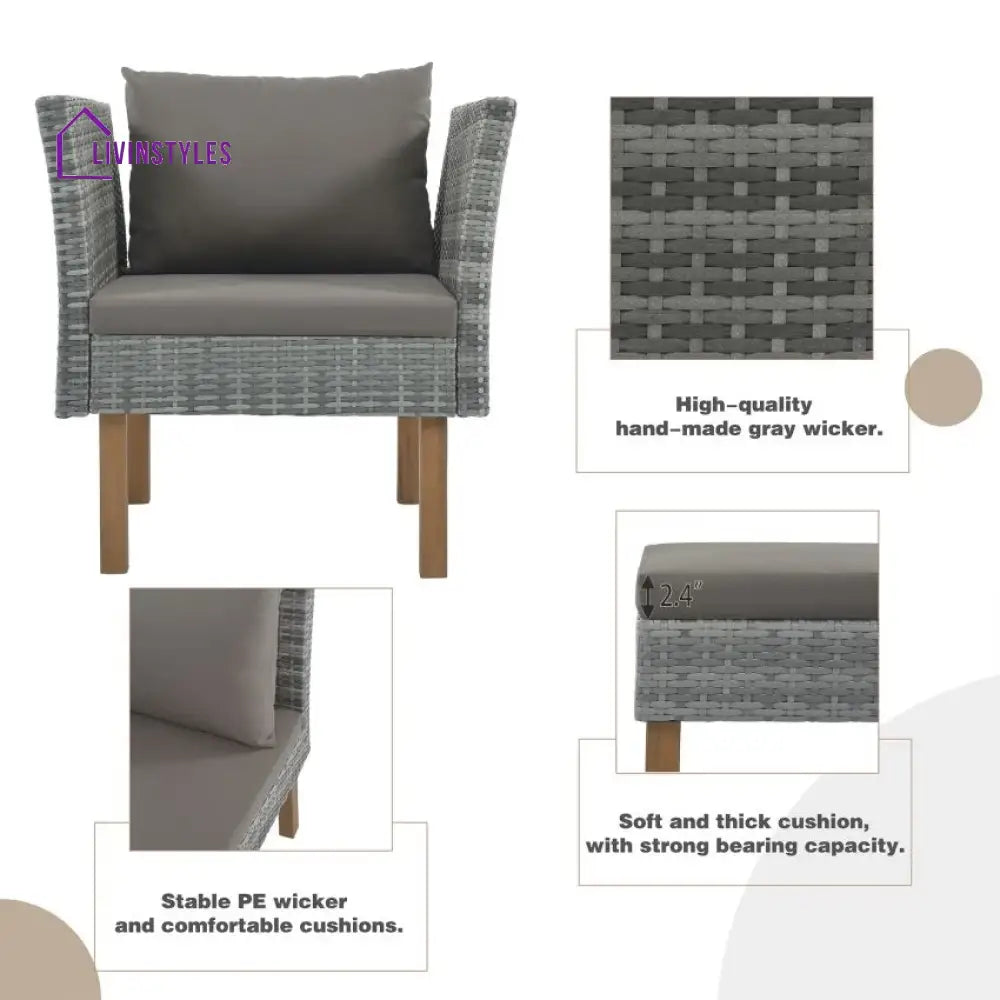 Petya Outdoor Garden Balcony Sofa Set 5 Seater 2 Single Seater 1 Ottoman and 1 Center Table Set (Grey) - Sofa Sets
