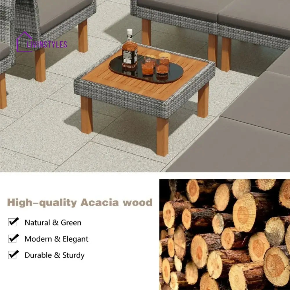Petya Outdoor Garden Balcony Sofa Set 5 Seater 2 Single Seater 1 Ottoman and 1 Center Table Set (Grey) - Sofa Sets