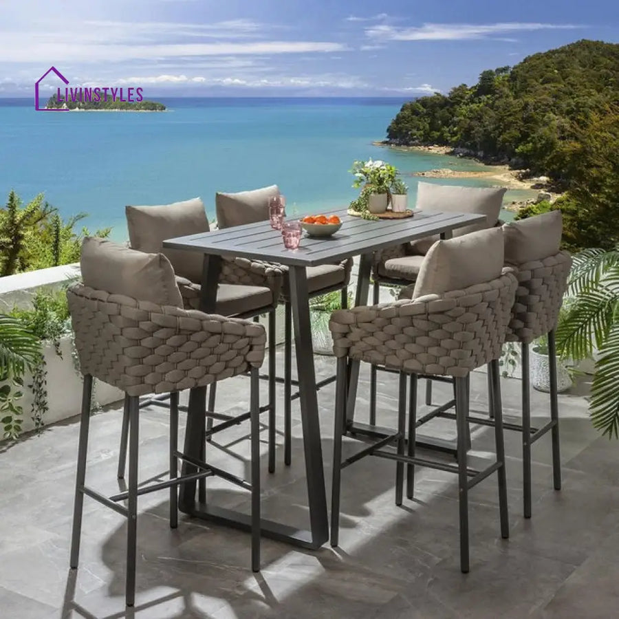 Philip Outdoor Patio Bar Set 6 Chairs and 1 Table Set Braided & Rope - Bar Sets