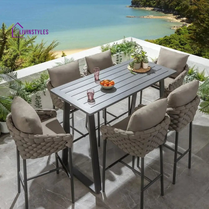 Philip Outdoor Patio Bar Set 6 Chairs and 1 Table Set Braided & Rope - Bar Sets