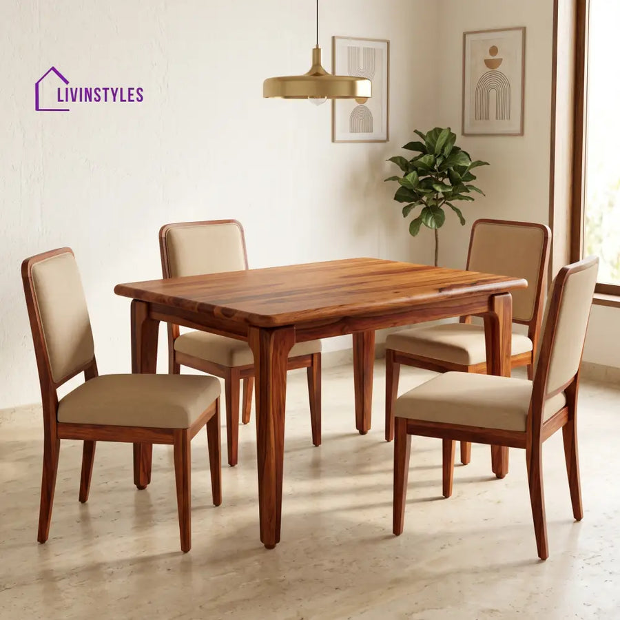 Philip Premium Solid Wood 4 Seater Dining Table Set