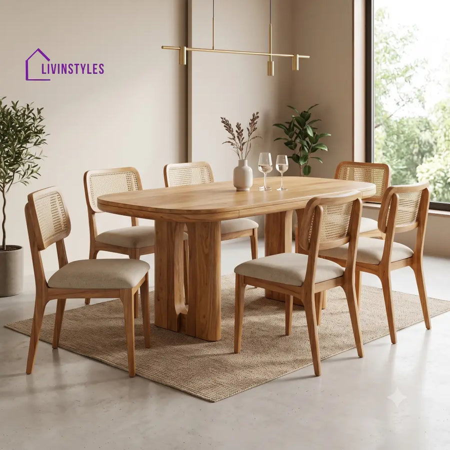 Philippe Premium Mango Wood 6 Seater Dining Table Set | Natural Finish
