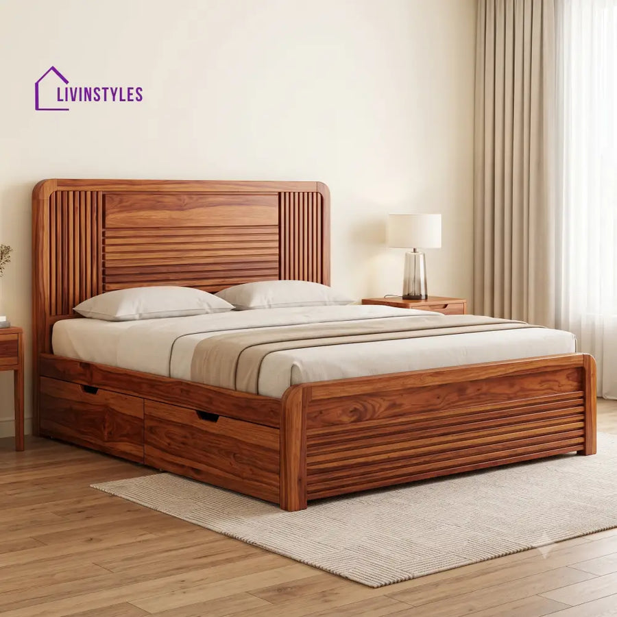 Philippe Premium Wooden Bed with Drawer Storage | King Size Bed & Queen Size Bed Online
