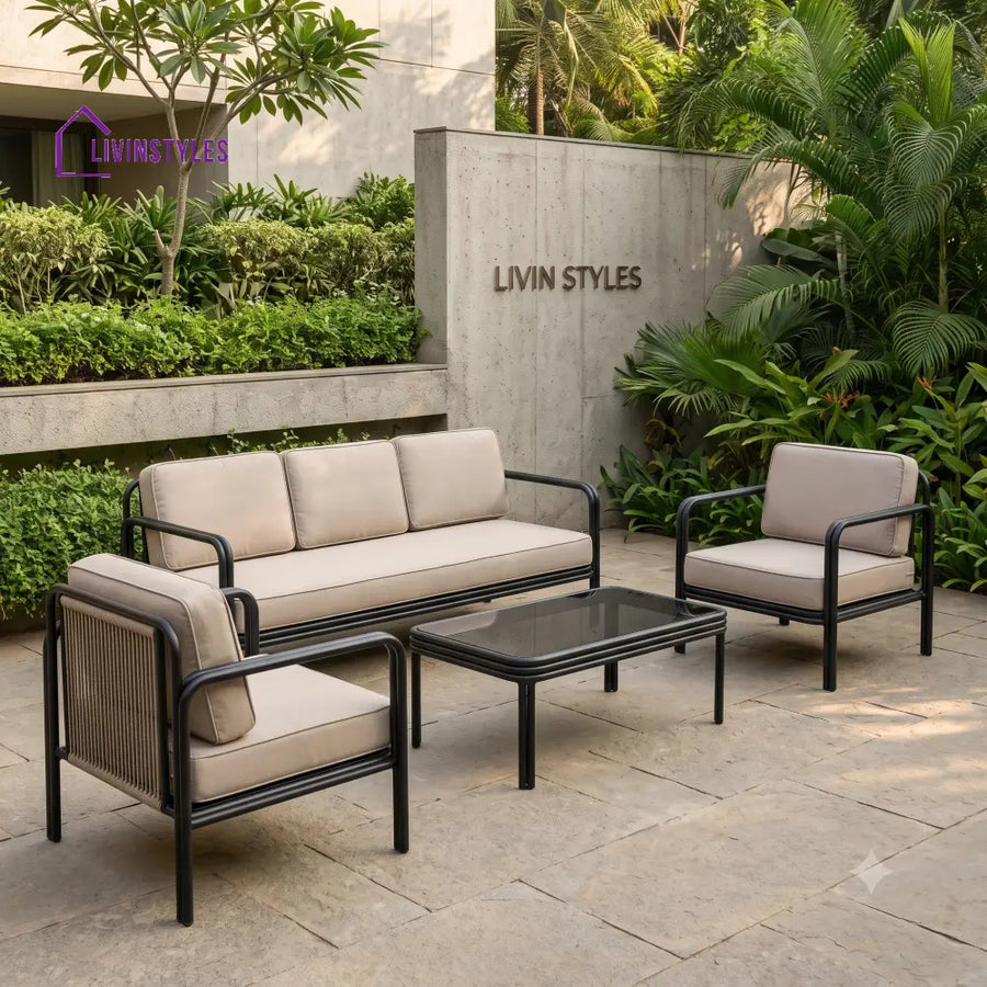 Philippine Metal Frame and Rope Weaving Outdoor Sofa Set 3 + 1 +1 and Coffee Table | Premium Uphostery