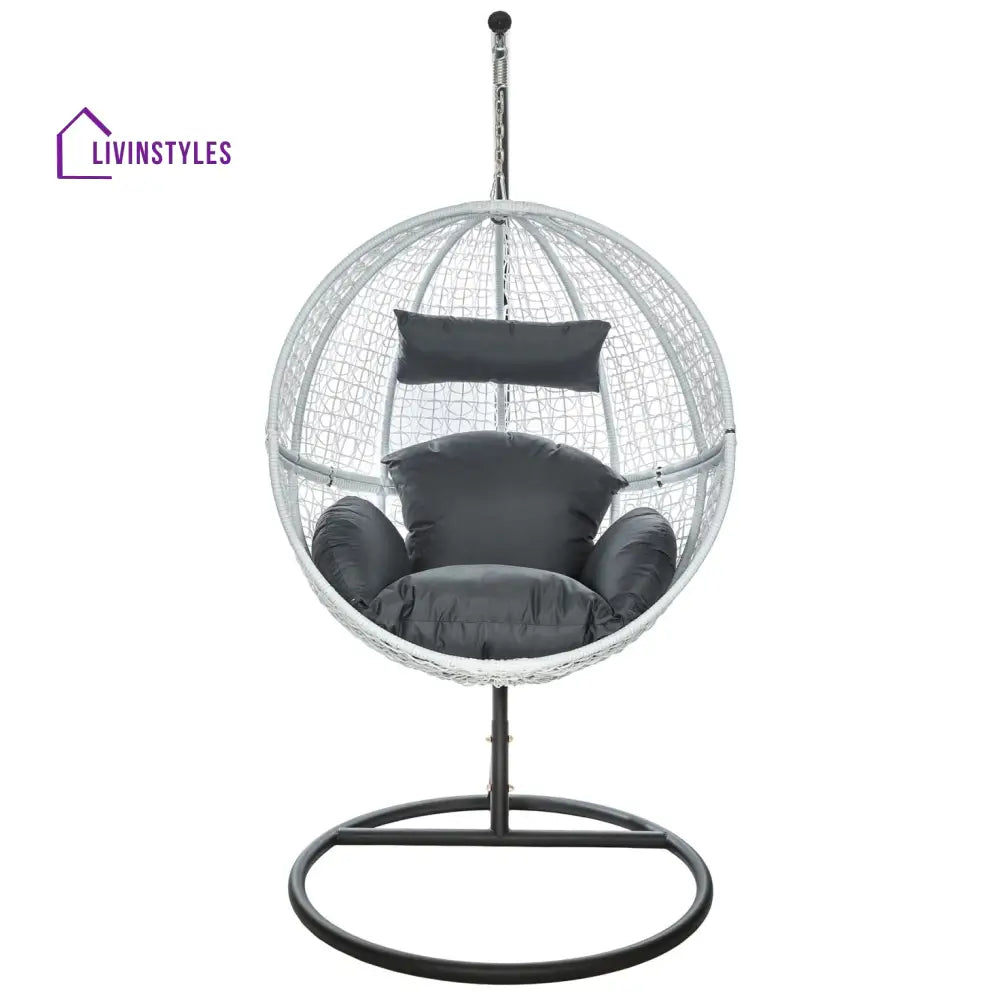 Piccio Single Seater Hanging Swing With Stand For Balcony Garden Swing (White) - Swings
