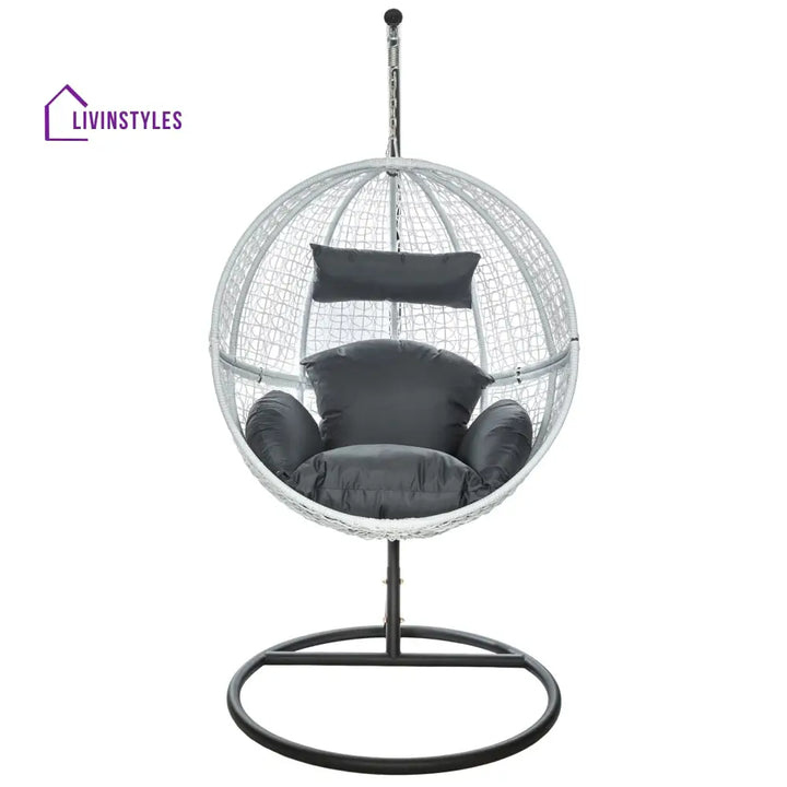 Piccio Single Seater Hanging Swing With Stand For Balcony Garden Swing (White) - Swings
