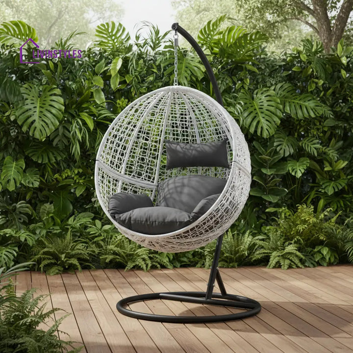 Piccio Single Seater Hanging Swing With Stand For Balcony Garden Swing (White) - Swings