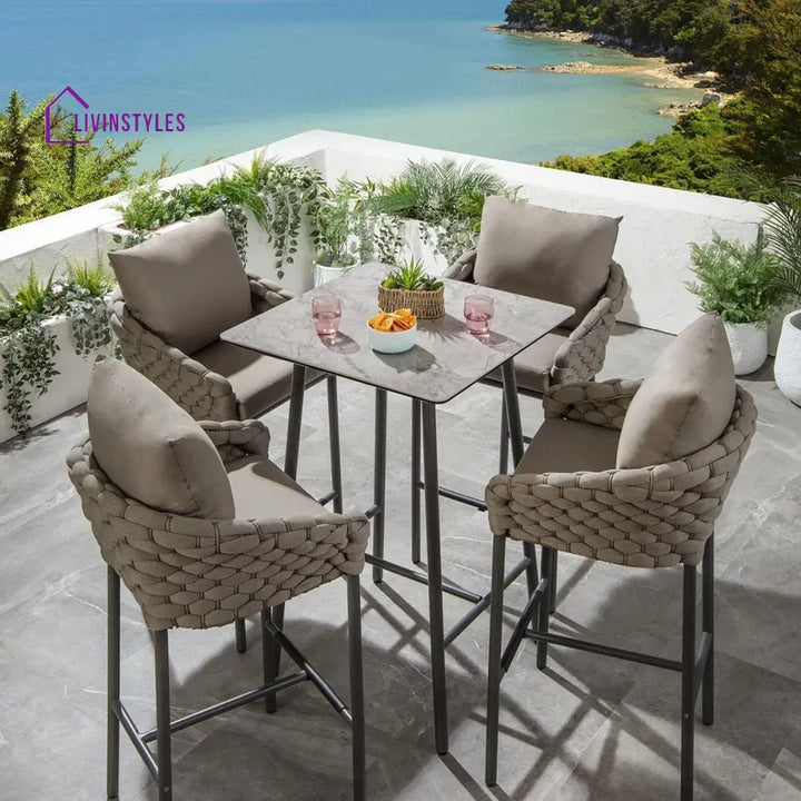 Pico Outdoor Patio Bar Set 4 Chairs and 1 Table Set (Black) Braided & Rope - Bar Sets