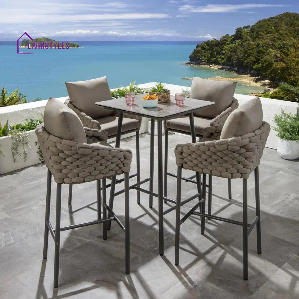 Pico Outdoor Patio Bar Set 4 Chairs and 1 Table Set (Black) Braided & Rope - Bar Sets