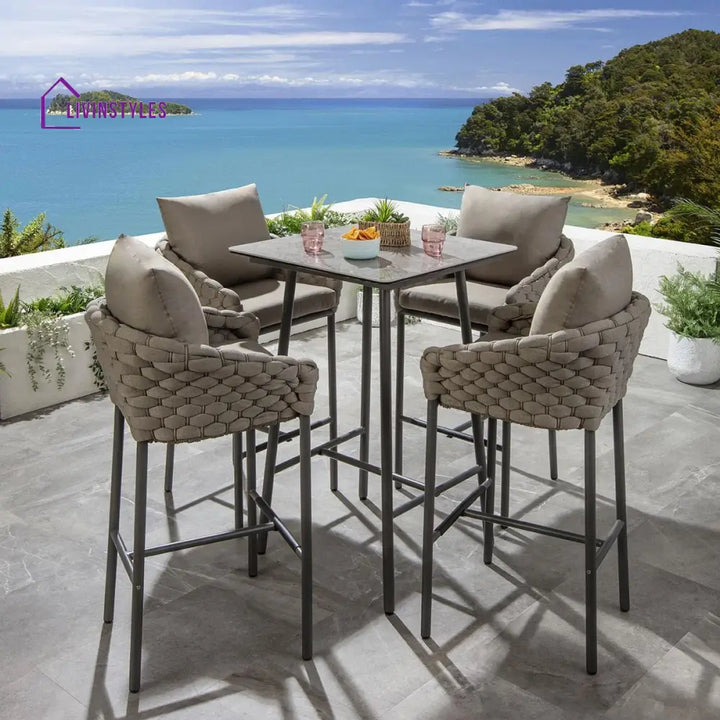 Pico Outdoor Patio Bar Set 4 Chairs and 1 Table Set (Black) Braided & Rope - Bar Sets