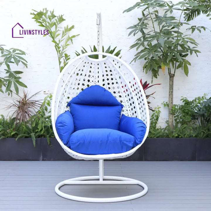 Pico Single Seater Hanging Swing With Stand For Balcony Garden (White) - Blue - Swings