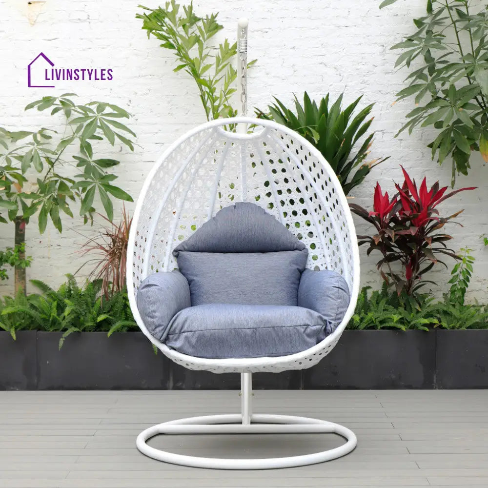 Pico Single Seater Hanging Swing With Stand For Balcony Garden (White) - Charcoal Blue - Swings