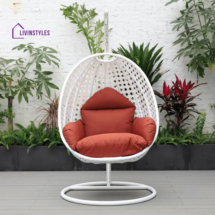 Pico Single Seater Hanging Swing With Stand For Balcony Garden (White) - Cherry - Swings