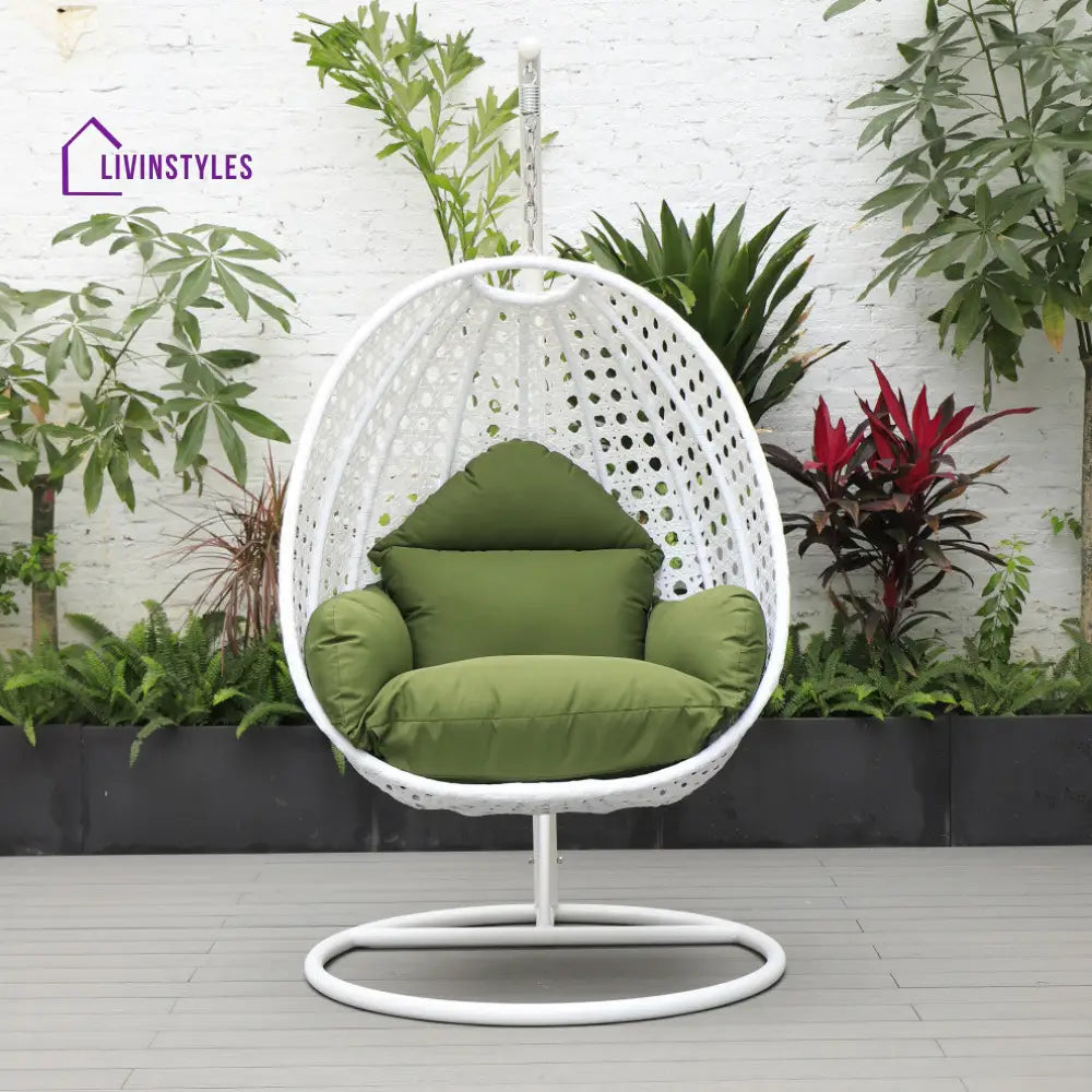 Pico Single Seater Hanging Swing With Stand For Balcony Garden (White) - Dark Green - Swings