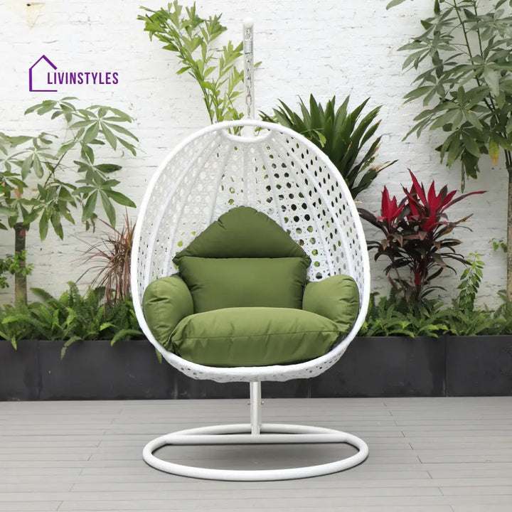 Pico Single Seater Hanging Swing With Stand For Balcony Garden (White) - Dark Green - Swings