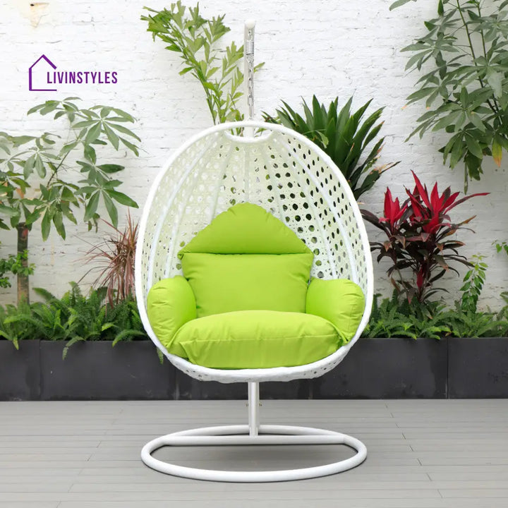 Pico Single Seater Hanging Swing With Stand For Balcony Garden (White) - Light Green - Swings