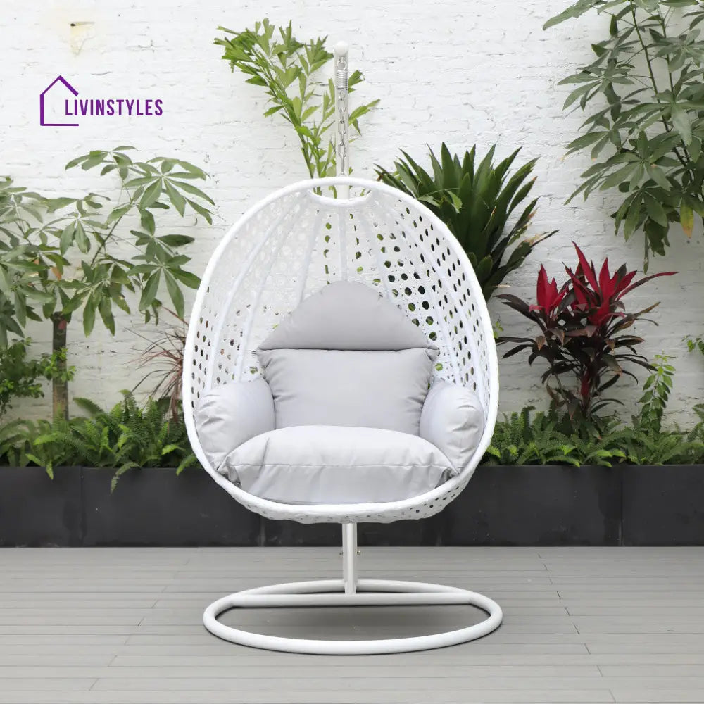 Pico Single Seater Hanging Swing With Stand For Balcony Garden (White) - Light Grey - Swings